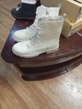 Women's Lace-Up Combat Boots in Off-White